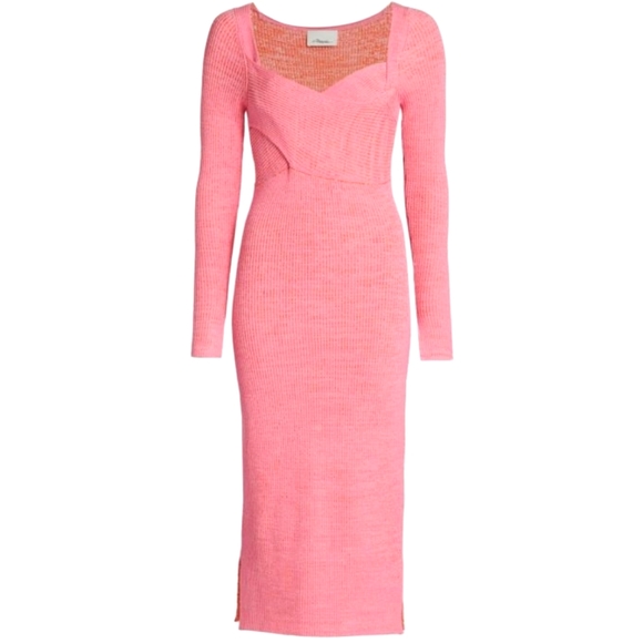 3.1 PHILLIP LIM Double Face Crossbody Sweater Midi Dress Pink - Picture 2 of 14